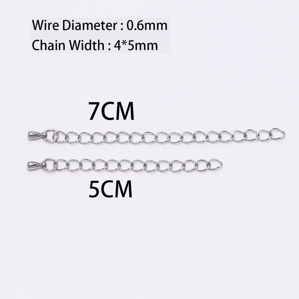 10pcs 50/70mm Stainless Steel Extension End Chain With Water Drop Bracelet Extension Tail Chain For DIY Jewelry Making Findings