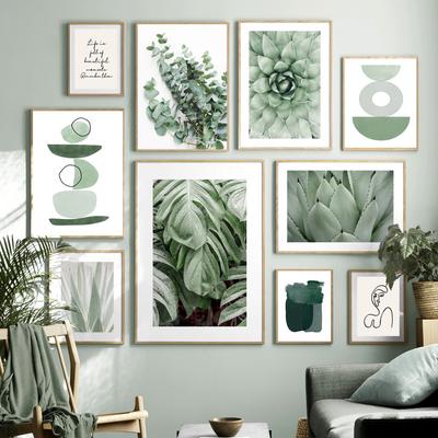 Planta verde Agave cactus Linie geometrie Artă de perete Print Canvas AbstractPainting Nordic Poster Poze de perete pentru decor camera de zi