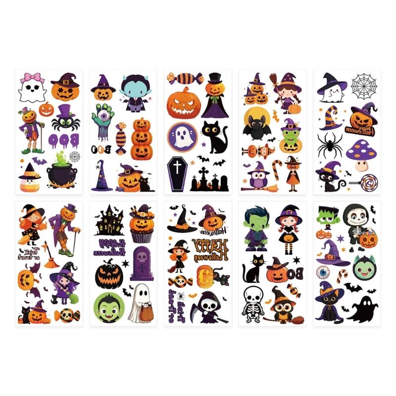 

Set of 10 Halloween Themed Stickers Washable Costumes Decoration for Boys Girls Cosplay and Stage Performence Decals 1