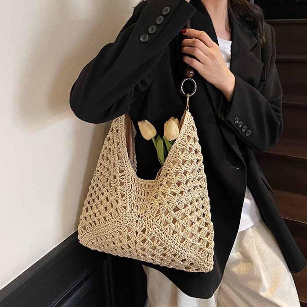 Beach Handbag Straw Woven Bag Tote Bag Hollow Shoulder Bag Fashion Bohemian Beach Bag  Holiday