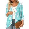 Women's Vintage Floral Print Three-Quarter Sleeve Lightweight Cardigan for Casual Daily Wear