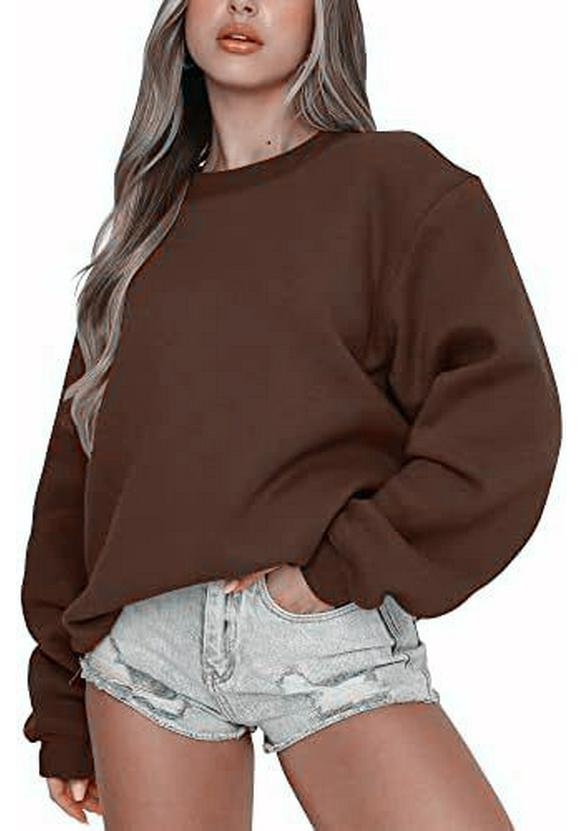 2024 European & American Women's Casual Solid Color Round Neck Loose Hoodie