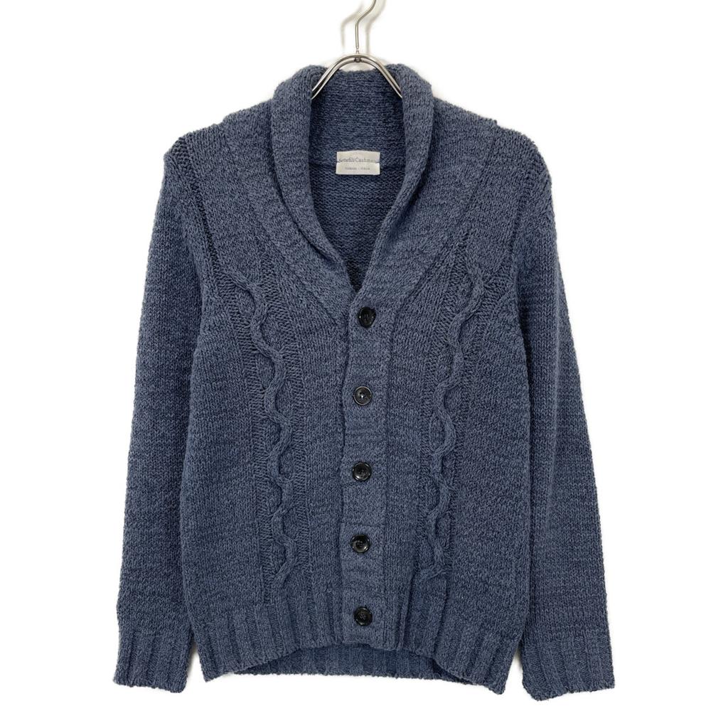 Settefili Cashmere Navy Shawl Collar Cable Knit Tops XS NavyUsed
