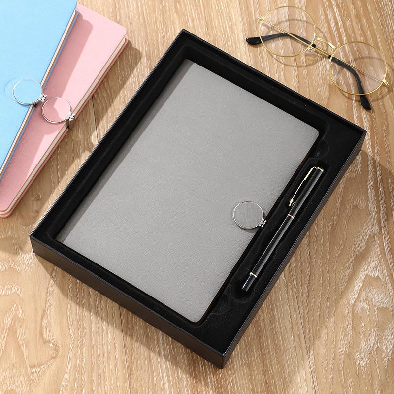 A5 Student Diary Faux Leather Magnetic Buckle Blue Multi-Color Storage Notebook Business Notepad Wireless Perfect Binding Solid