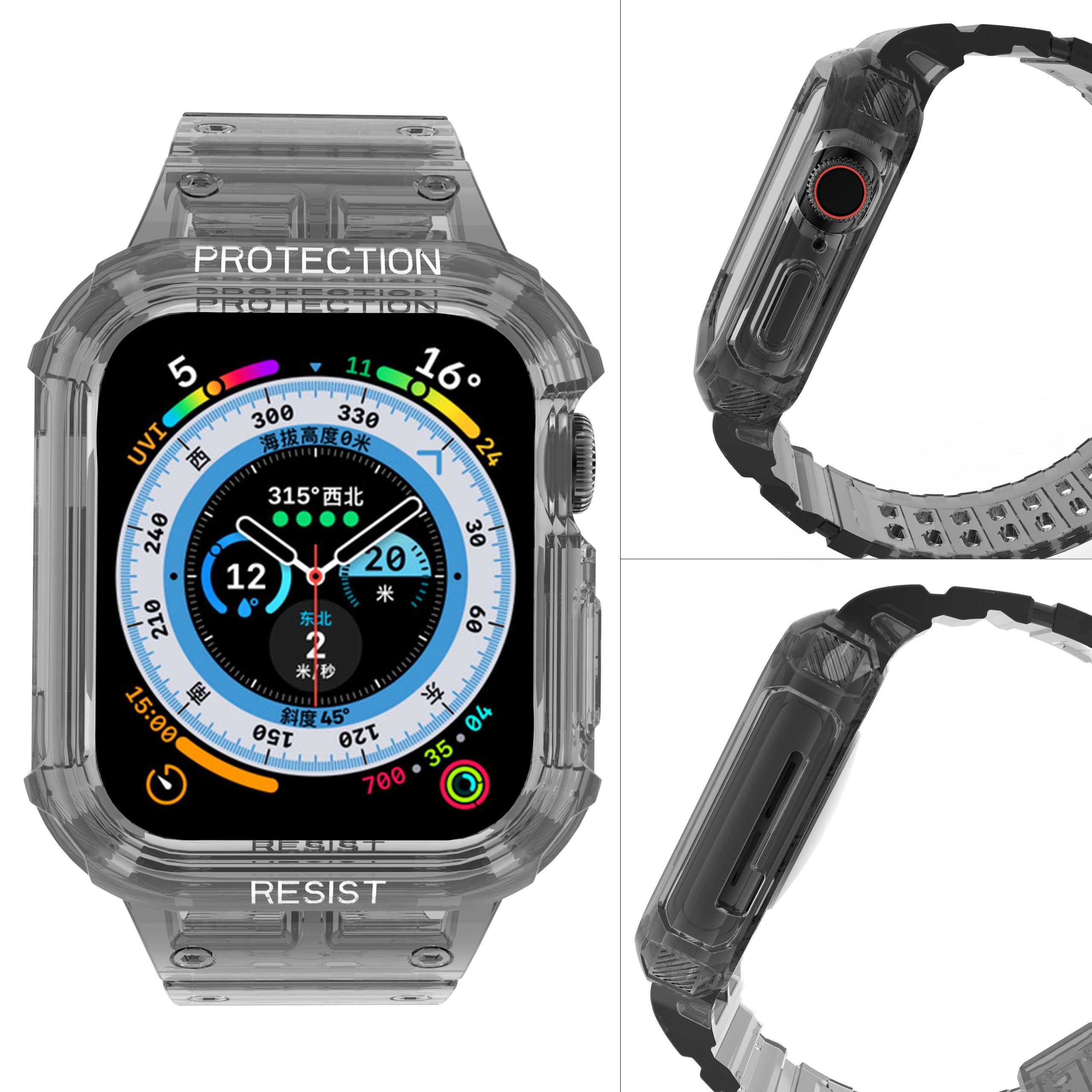 

For Apple Watch Series 9/8/7 41mm/SE (2023)/SE (2022)/SE 6 5 4 40mm TPU Watch Strap with Case Transparent Purple