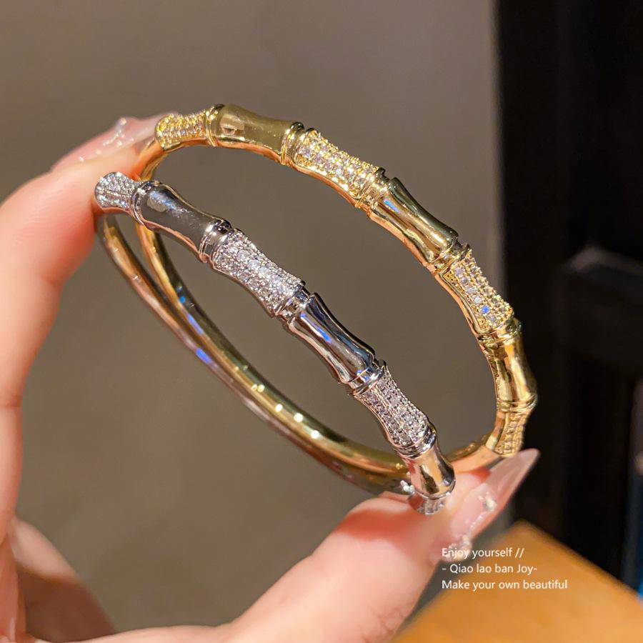 18K Gold Plated Zircon Bamboo Bracelet – New Chinese Style, Fashionable & Versatile with a Light Luxury Feel.