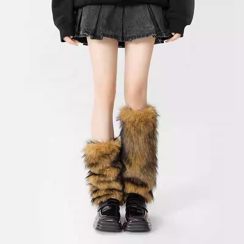 Autumn Winter Faux Fur Plush Leg Warmers for Women Warm Thickened Mid-calf Leg Warmers Spice Girl Slouchy Socks