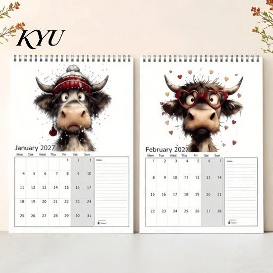 Office Wall Decor Highland Cow Calendar 2027, Cute Hanging Planner for Home Appointment Reminder Book Office, Rustic Farmhouse Desk Decor, Unique