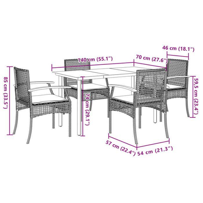VidaXL Ensemble à Manger de Jardin avec Coussins 5 pcs, Table et Chaise de Terrasse, Meubles de Patio, Mobilier d'Extérieur, 3213619