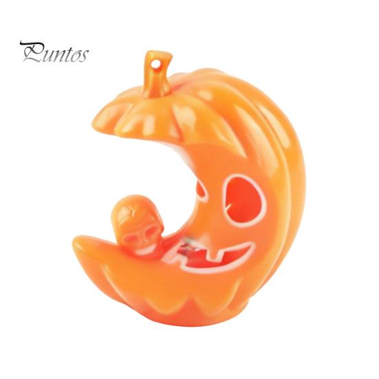Desktop Figurine for Window Sill LED Light-Up Halloween Pumpkin Moon Figurine, Spooky Face Crescent Hollow Party Skull Night Light Home Shelf