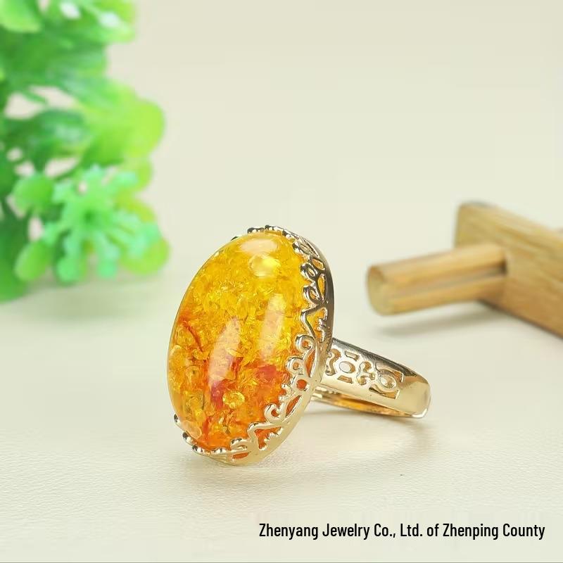 Unisex Second-Gen Amber Beeswax Ring with Rose Gold Inlay, Adjustable, Chicken Fat Yellow.