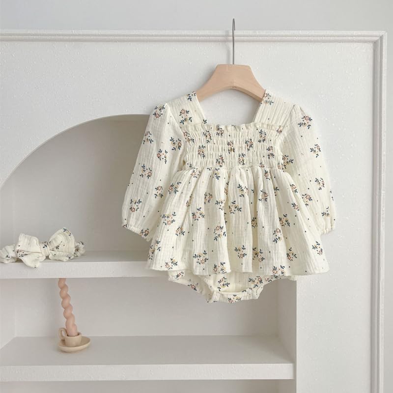 Coveralls Girls Floral Romper with Headband 90 [Sick Kids] long-sleeved