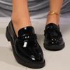 Fashion Pointed Toe Pu Leather Loafers Women Chain Decor Thick Sole Pumps Female Lady Office Soft Bottom Patent Leather Shoes Mujer