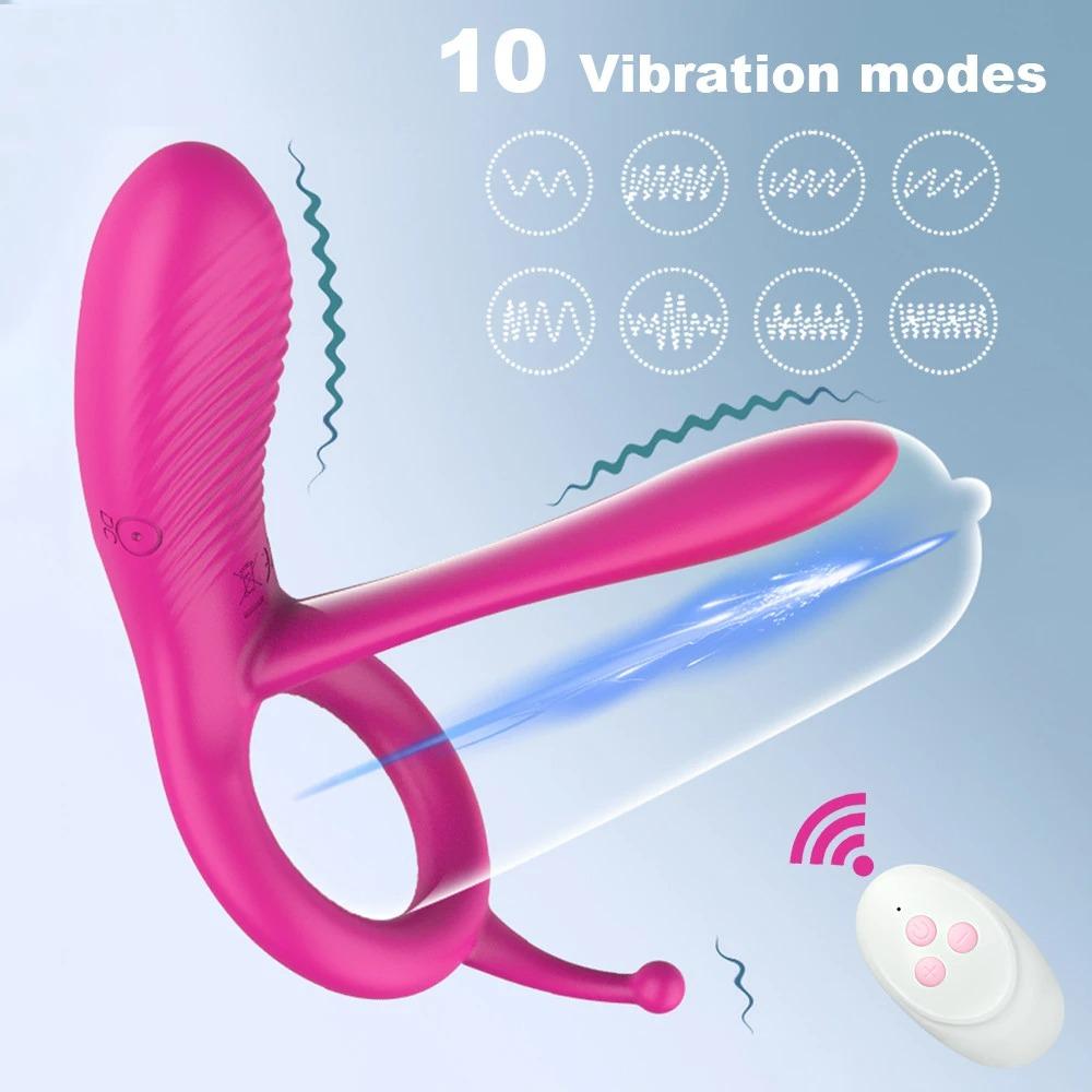 10 Frequency Long Tongue Cock Ring Vibrator for Men Prostate Penis Massager Vagina Stimulator Erotic Sex Toys for Couples