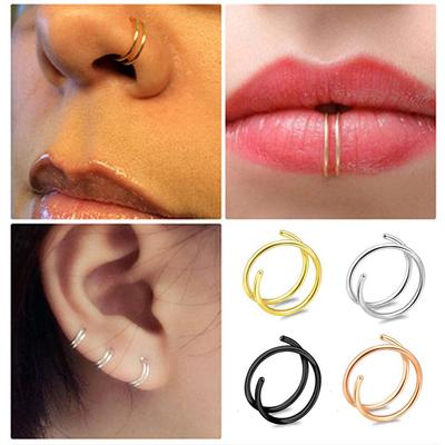 4pcs Double Nose Rings Spiral Single Piercing Nose Rings 8MM, Four Colors