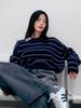Aenhacheu Stripe Round Knit Navy