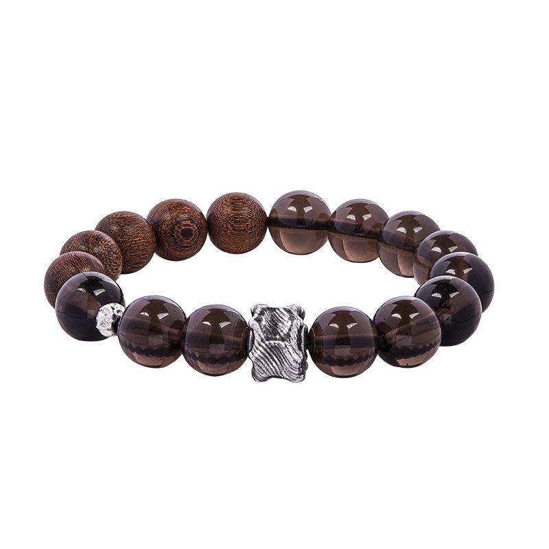 Men's Vintage S925 Sterling Silver Gold Sandalwood Icy Obsidian Bracelet - High-End Gift for Boyfriend