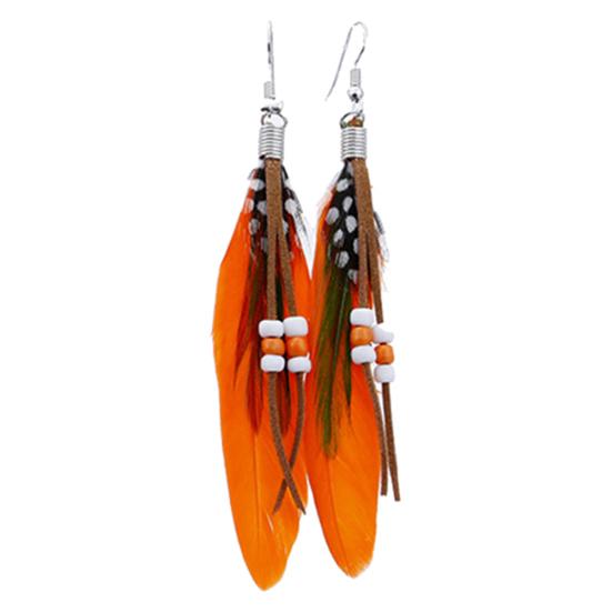 

Богемные женские индийские перья бусины с кисточками висячие серьги-крючки ювелирный подарок оранжевый