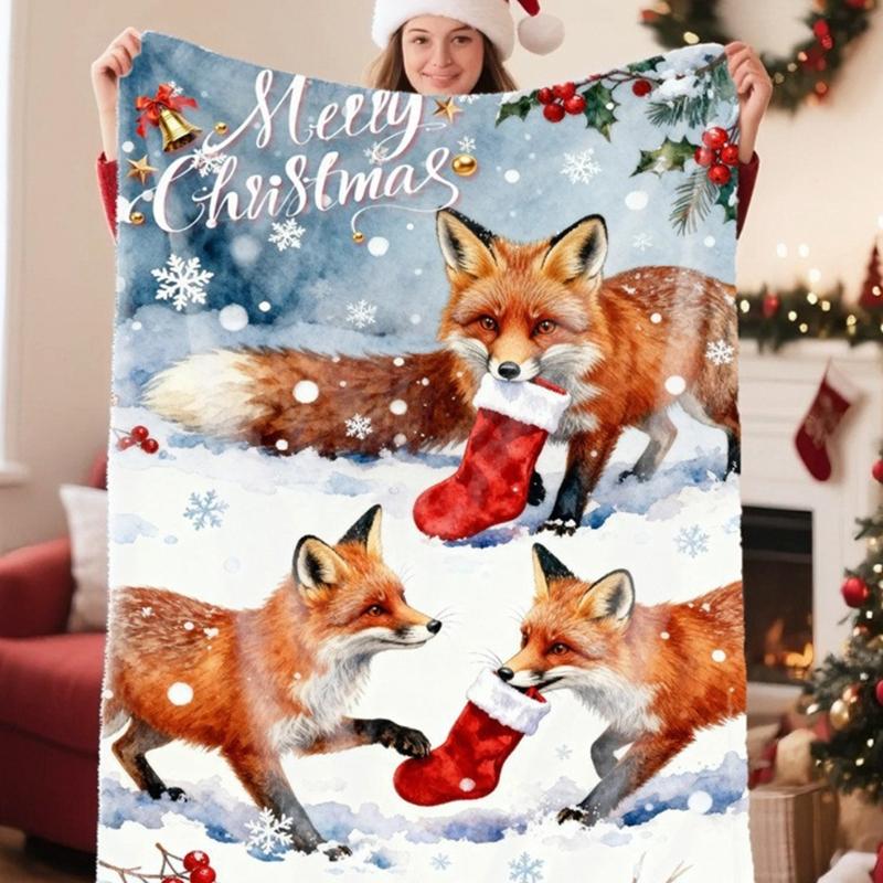 (1pc)Lovely Christmas Animal Blanket Fuzzy Cartoon Blanket for Kids Teens Great New Year Gifts