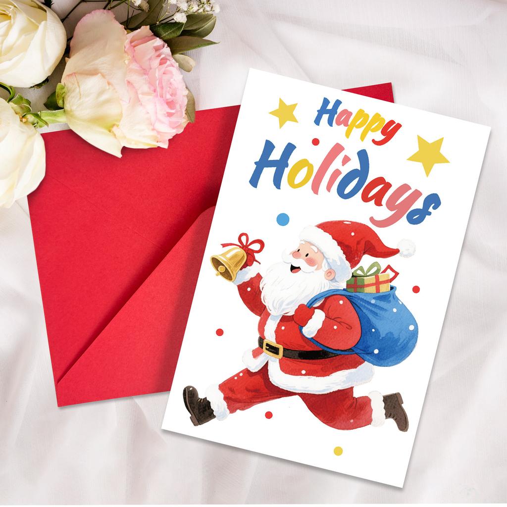 10PCS Christmas Greeting Cards Set with Envelopes, Cartoon Santa Claus Xmas Cards for Holiday Wishes & Gifts