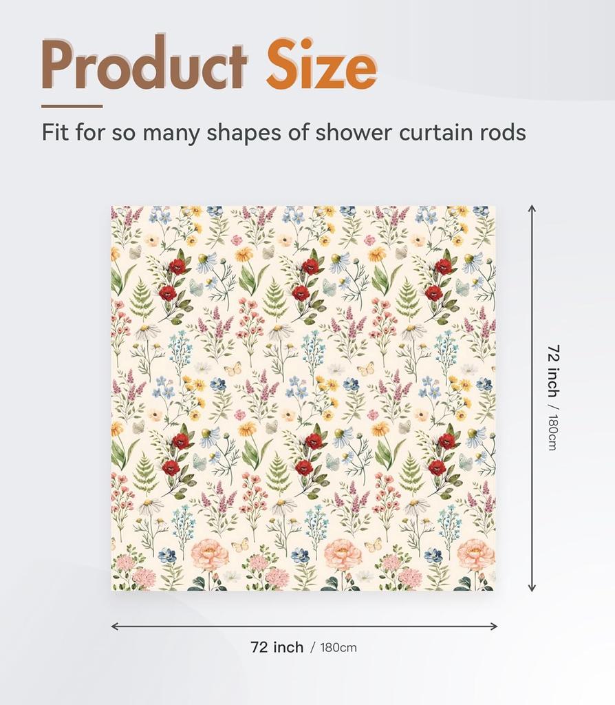 Colorful Wildflower Butterfly Shower Curtain 70x70 Inches Vintage Garden Style Bathroom Decor With Pink Red Blue Flowers