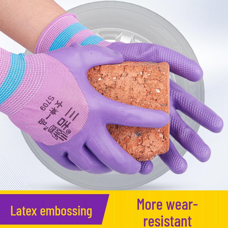 Women's Small Latex Work Gloves - Wear-Resistant, Anti-Slip, Breathable, Protective for Construction.