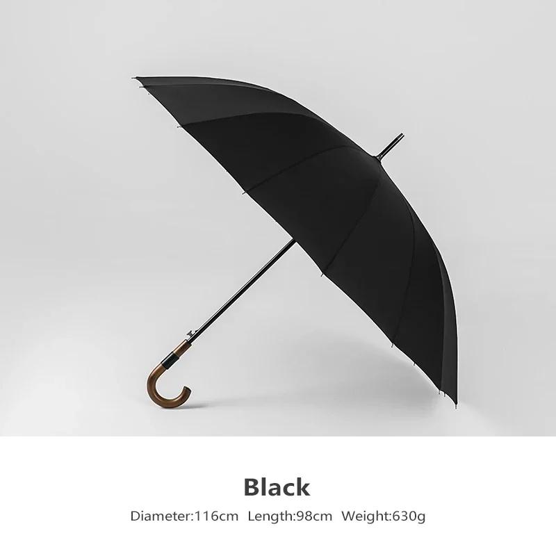 

Ветрозащитный прочный деревянный зонт с длинной ручкой, роскошный зонт для мужчин, зонт от дождя для гольфа для женщин, 16 ребер чёрный