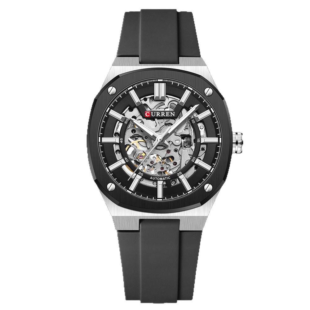 CURREN 8485 Men's Casual Waterproof Hollow Mechanical Watch with Rubber Strap