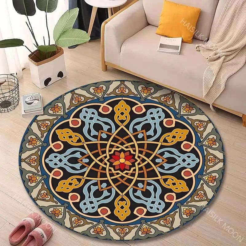 1PC Mandala Print Round Rug Carpets Living Room Chair Home Decoration Children Play Crawling Soft Non-slip Floor Mat Decoration