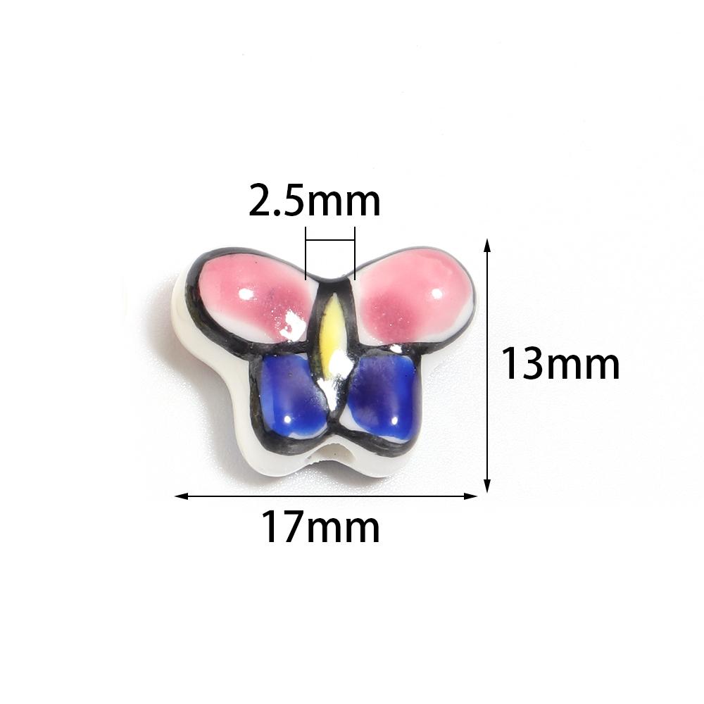 5pcs 17x13mm Butterfly Ceramic Beads Colorful Floral Glaze Loose Spacer Beads For DIY Jewelry Making Bracelet Necklace Supplies