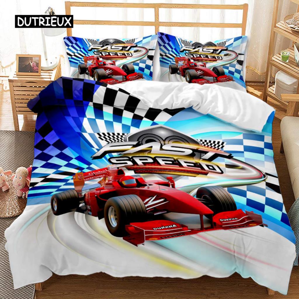Racing Duvet Cover Dirt Bike Twin Size Race Car Competition Extreme Sports Comforter Cover Men Automobile Polyester Qulit Cover