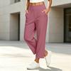 Women's High Waisted Loose Fit Yoga Pants with Pockets and Button Straight Leg Casual