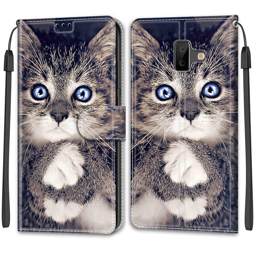 Luxury Painted Leather Case Wallet Book Style Protective Cover for Samsung Galaxy J6 Prime/J6 Plus/J6 (2018) J600/J5/J3