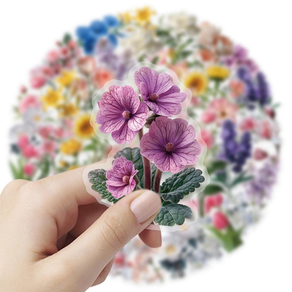50 Pcs Flower Transparent PET Waterproof Stickers Natural Plants Decoration Mobile Phone Case DIY Stickers