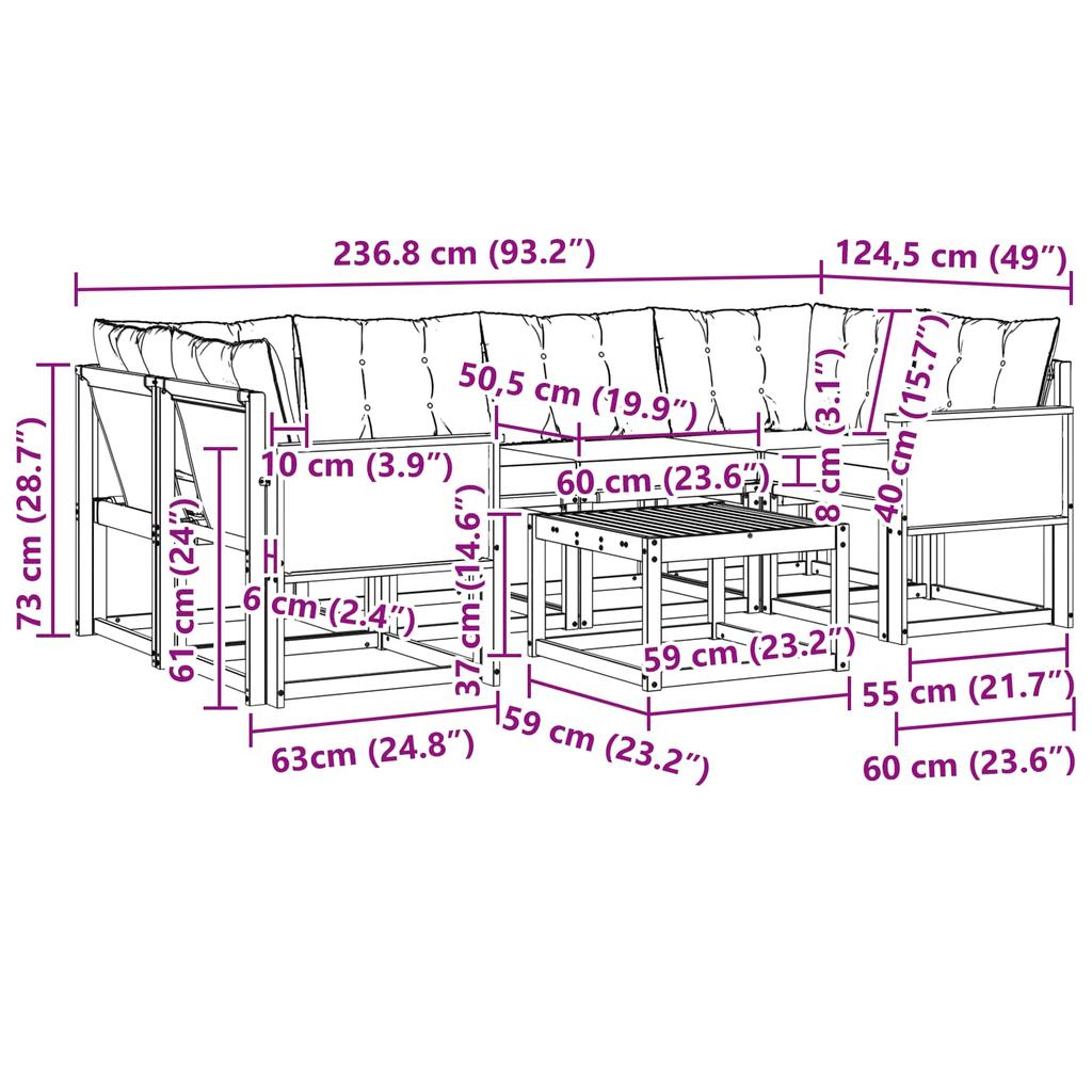 Outdoor Sofa Set with Cushions 7 pcs Natural and Black