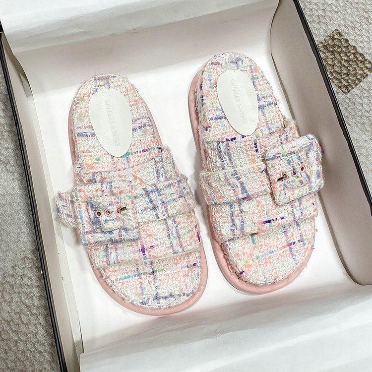 

Fashion 2025 Thick Sole Slippers for Women Button Design Casual External Wearing Slippers Shoes for Women Zapatos De Mujer 35