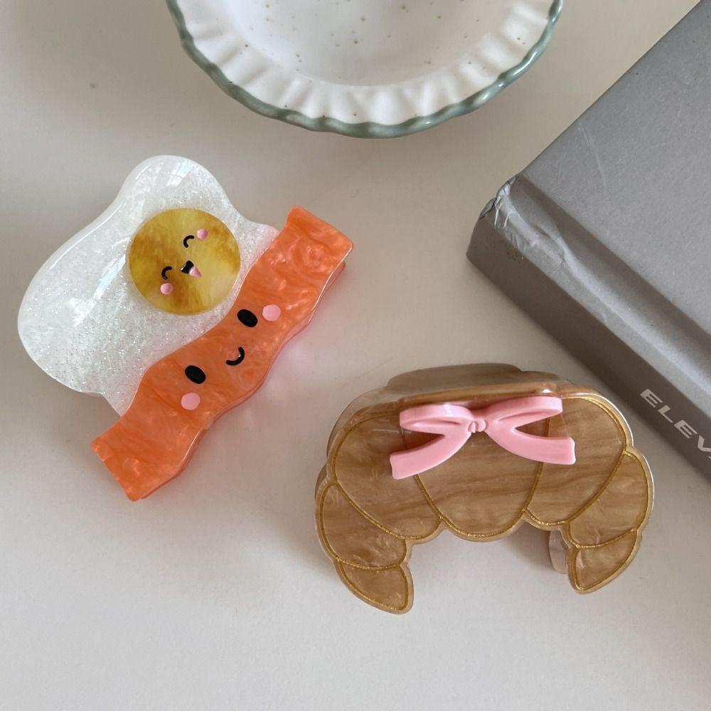 Cute Acetate Hair Crab Clip Sweet Delicious Food Claw Clip Lovely Croissant Shark Clip Daily