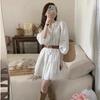 French Gentle Wind Fringed Lace Heavy Industry Hollow Lace Splicing Bubble Sleeve Dress Women