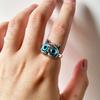 Retro Blauer Augen Katze Ring Für Frauen Gothic Zinklegierung Sterling Zinklegierung Verstellbarer Ring Niedliches Kätzchen Zirkon Trendy Unisex Accessoires Geschenk