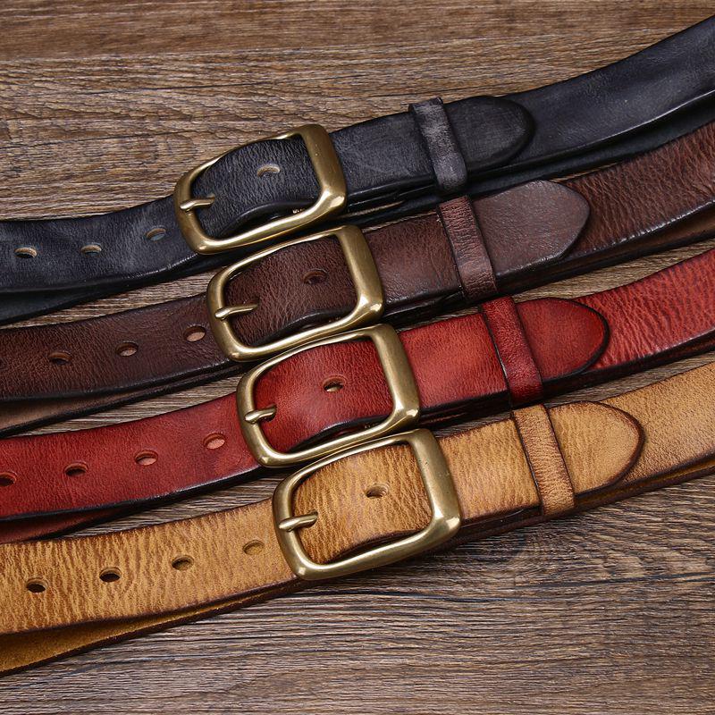 Unisex Retro Genuine Leather Belt with Pin Buckle for Jeans