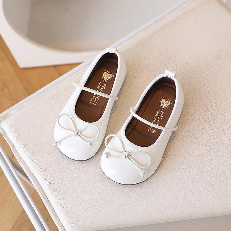 Toddler Girls Princess Style Ballet Flats with Bow Detail New Autumn Kid Leather Shoes Soft Sole Classic School Party Flats
