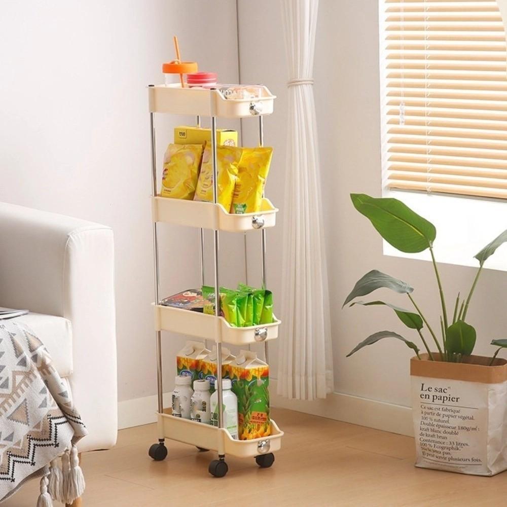 With Wheel Storage Rack Space-Saving Bathroom Cart Organizer Durable Mobile Shelving Unit  Bathroom