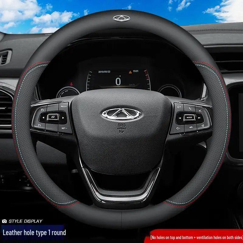 Genuine Leather Ultra-thin Breathable Anti-slip Steering Wheel Cover for All Seasons