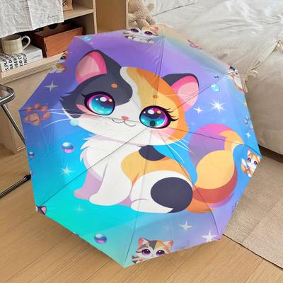 1pc Kawaii Cat Rainbow Pattern Umbrella Design Automatic Opening and Closing Umbrella, High-quality Travel Umbrella, C1128271