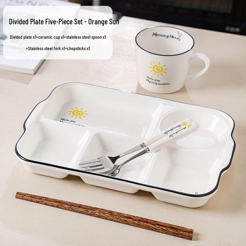 Rectangular 4-Compartment Ceramic Divided Meal Plate