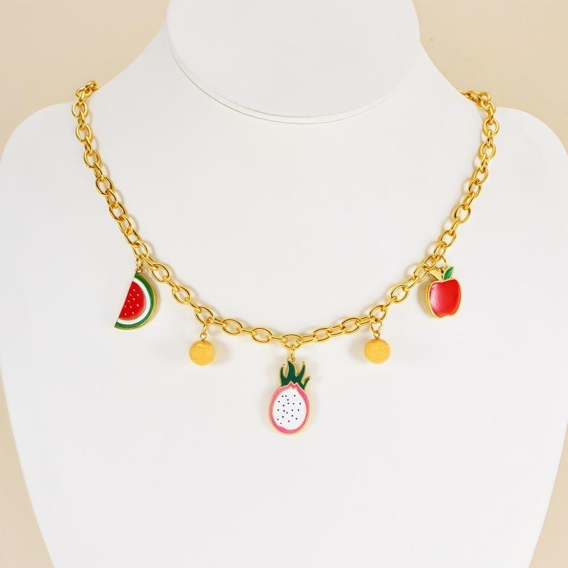 Rural Style Eggplant Corn Fashion Necklaces Color Drip Glue Pendant Necklace Exquisite Round Beads Stainless Steel Jewelry