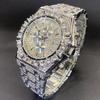 Luxus Volldiamant Goldton Chronograph Herren-Quarz-Uhr Bling Kristall Zifferblatt & Armband mit Datumsanzeige Hip Hop Streetwear Stil