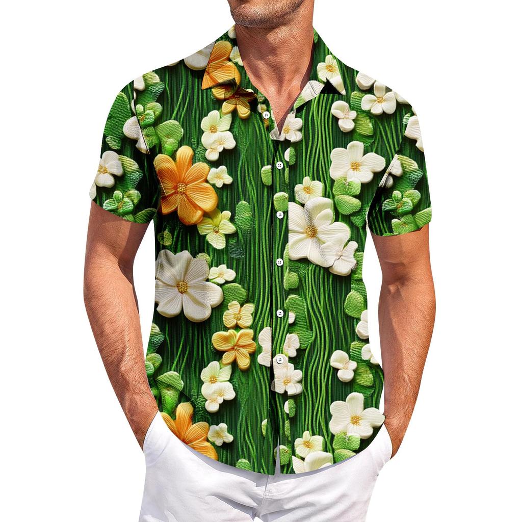 Men's Casual Short-sleeved Shirt Slim Fit Stylish Men's St. Patrick Print