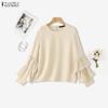 ZANZEA Women Casual Round Neck Ruffles Long Sleeve Loose Blouse