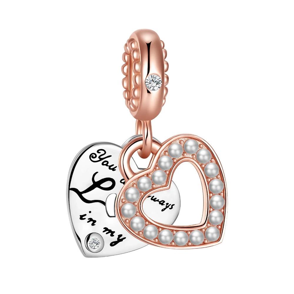 Nuovi Charm Ciondoli Cuore Rosa in Argento 925 per Bracciale Collana Gioielli Fai da Te Regalo di San Valentino per Lei